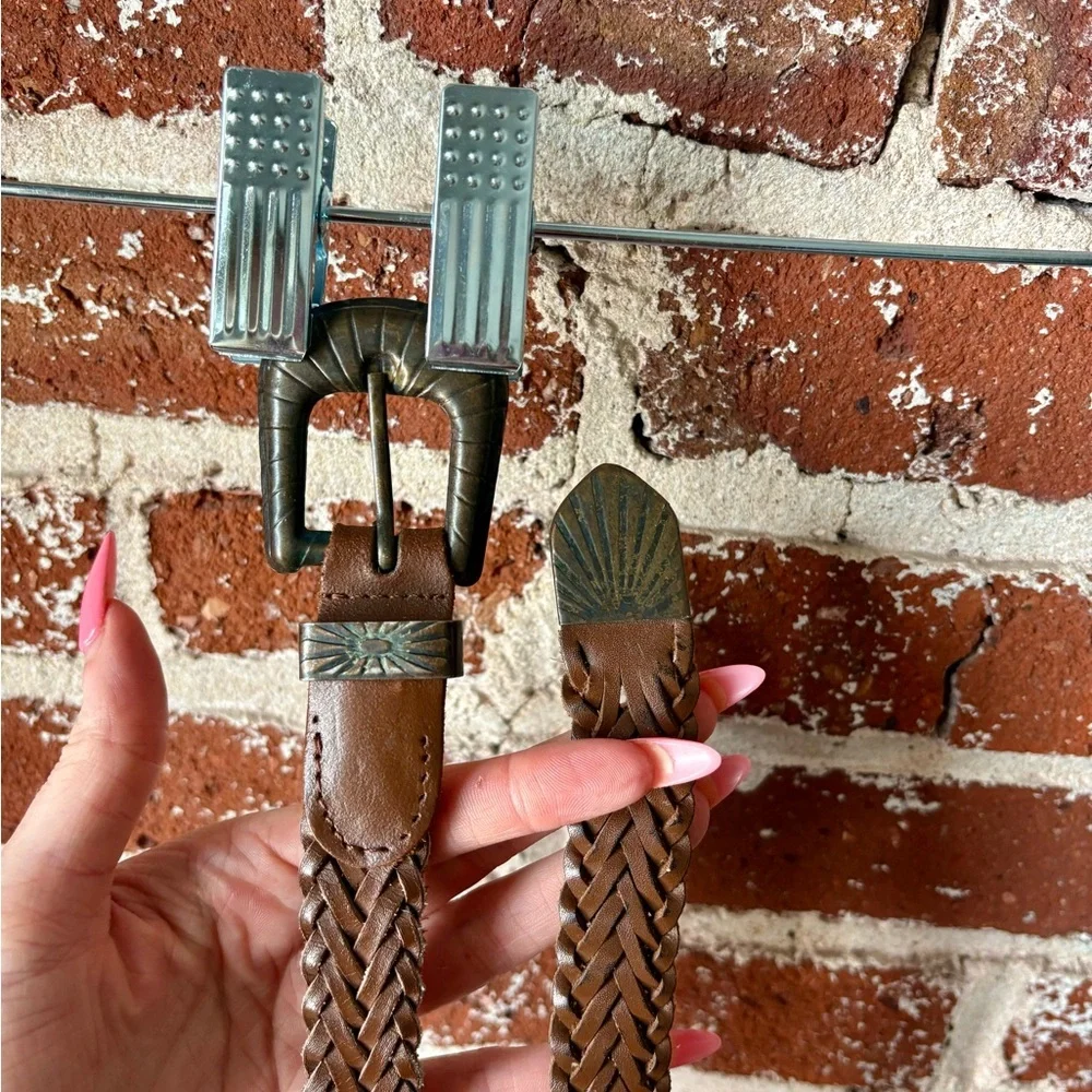 Vintage leather dark brown braided belt | tagged: M/L